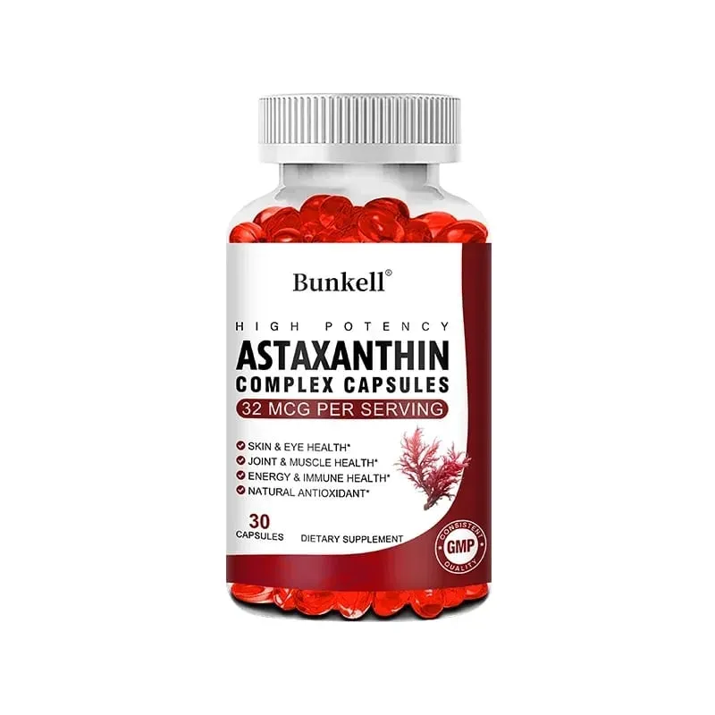 Cápsulas de complexo de astaxantina - com antioxidante de óleo de peixe apoiam a visão dos olhos e da pele, articulações musculares e saúde imunológica