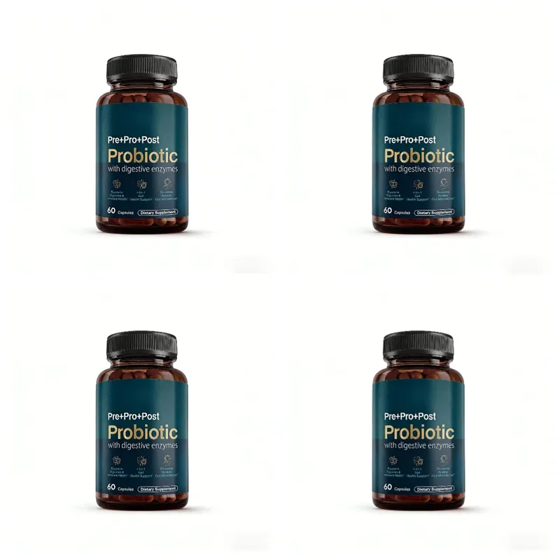 Enzimas digestivas probióticas pré-bióticas pós-bióticas premium 4 em 1 para homens e mulheres apoiam a imunidade à digestão intestinal 60 cápsulas