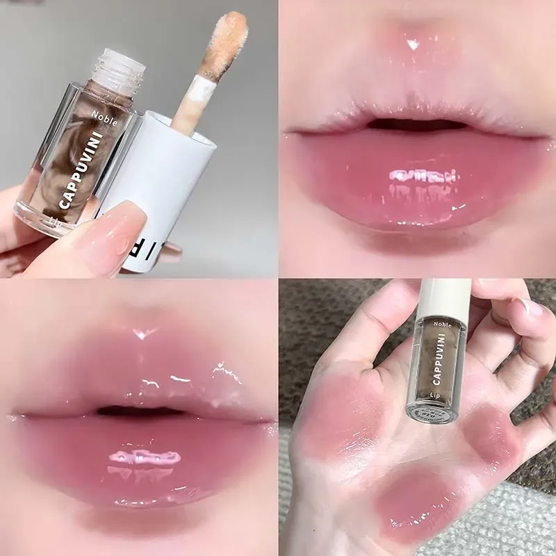 Brilho labial transparente cinza roxo, brilho labial hidratante, secagem de lábios, espelho labial, matiz, aumento, hidratante, cristal, óleo labial, maquiagem