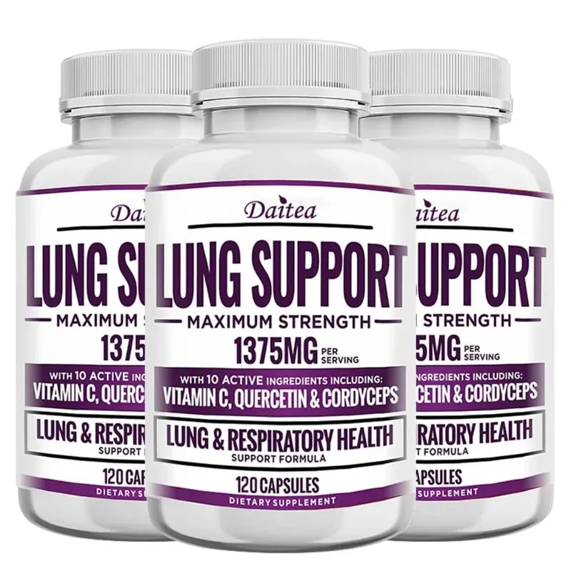 Suplemento de suporte pulmonar para limpeza e desintoxicação pulmonar com quercetina, bromelaína, vitamina C e cordyceps para suporte respiratório pulmonar