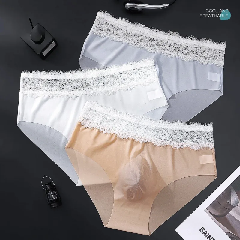 Pantalon Triangle en soie glacée pour hommes, sous-vêtements fins et respirants sans trace, taille basse, doux, sans couture, confortables