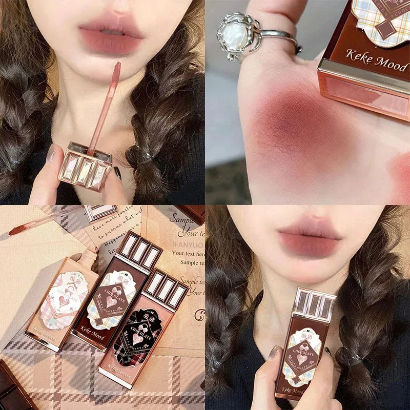Nuvem de chocolate brilho labial fosco veludo suave aplicação esmalte mousse marrom vermelho batom líquido maquiagem tonalidade labial cosméticos