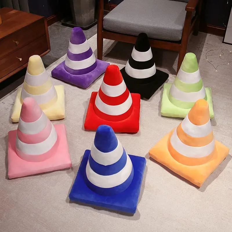 Simulação cone de tráfego travesseiro de pelúcia criativo roadblock brinquedo de pelúcia construção cone sinal almofada boneca crianças meninos estrada jogo presente