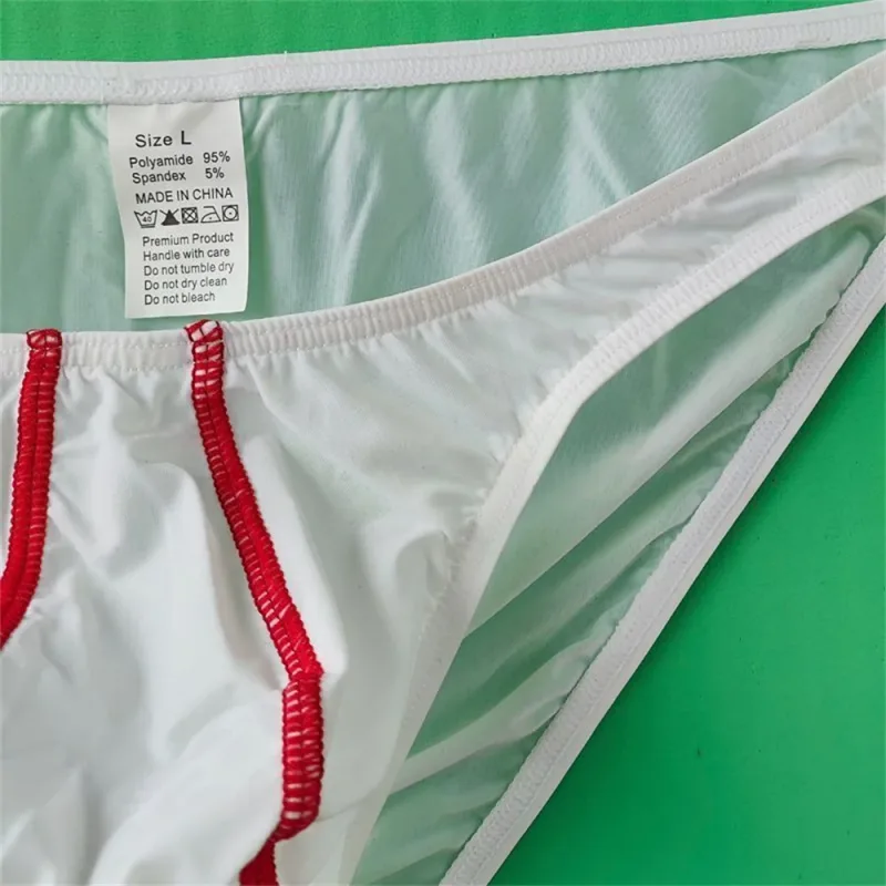 Two Line Stripe Ice Silk Briefs for Men Plus Size Underwear Sexy U Convex Lingerie Low Waist Bugle Pouch Male Panties