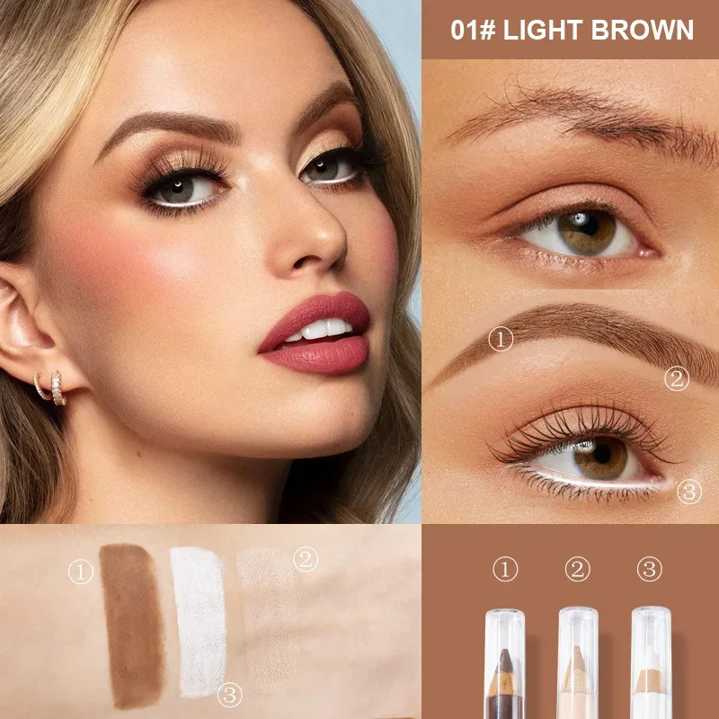 3PCS Wooden Eye Shadow Liner Contour Concealer Pencil Set - White Eyeshadow Eyebrow Contour Concealer Waterproof Makeup Kit