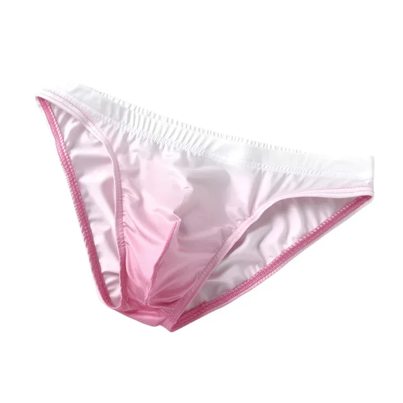 Cuecas masculinas de seda gelo com bolsa de cor gradiente respirável sexy bikini desliza cintura baixa masculino calcinha de levantamento de bunda cuecas