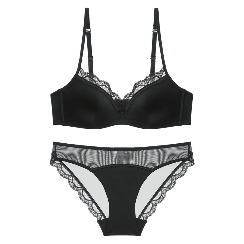 Conjunto de sutiã de renda sem costura de verão para busto pequeno fio macio anti-flacidez emagrecimento bralette & calcinha lingerie leve conjunto sexy