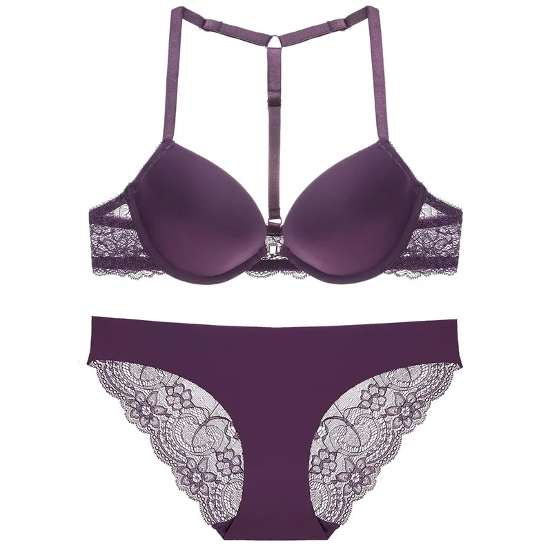 Conjunto de sutiã push-up confortável feminino com fivela frontal e alça de ombro lingerie sexy para mulher