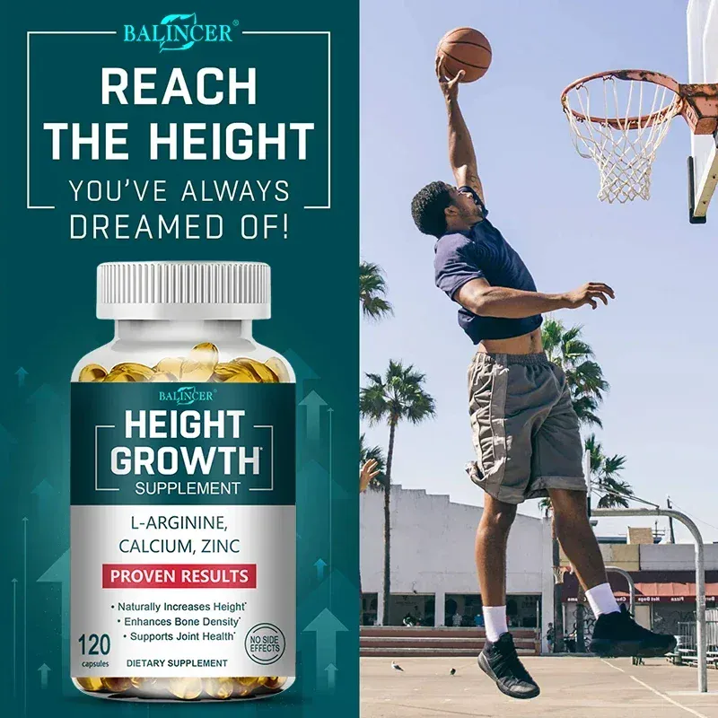 Height Growth Calcium Vitamin D Supplement Natural Vegetarian Capsules Increase Bone Strength Height Promoter Adults Children
