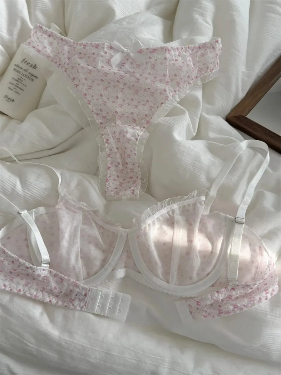 網紗刺繡內衣薄款透氣上托託大胸顯小胸罩套裝女聚攏內衣