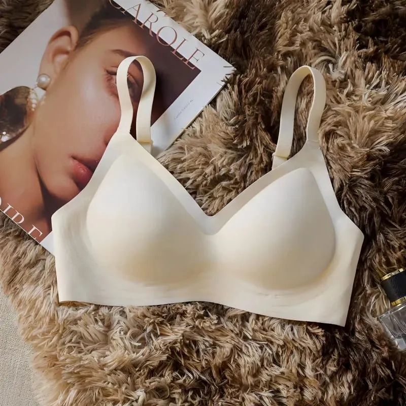 Sutiã sem costura de peito pequeno feminino push-up confortável sem arame suporte macio roupa interior fechada para mulher com seios sem jantes