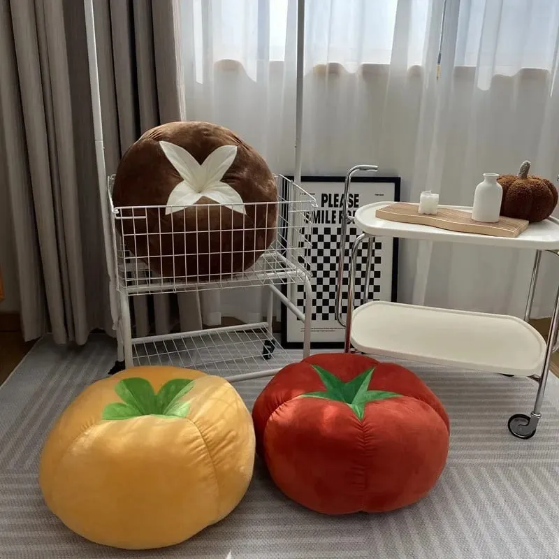 Thickened Cushion with Tomato-Shaped Pillow Vegetable Mushroom Persimmon Round Cushion Pad for Window Seat Pillows for Bedroom