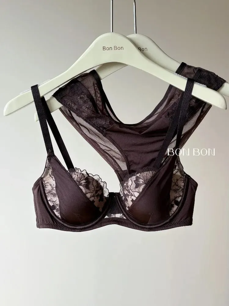 French Lace Embroidery Sexy Bra Set Push Up Minimizer Gather Support Full Coverage Comfort Lingerie for Big Breasted Women 2PCS