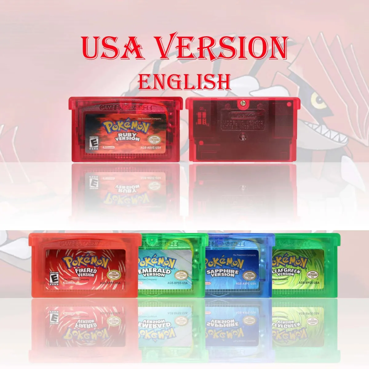 Gbc/gba eua versão pokemon azul/cristal/esmeralda/fogo vermelho/folha verde cartucho de jogo cartão de jogo de vídeo de alta qualidade com bateria