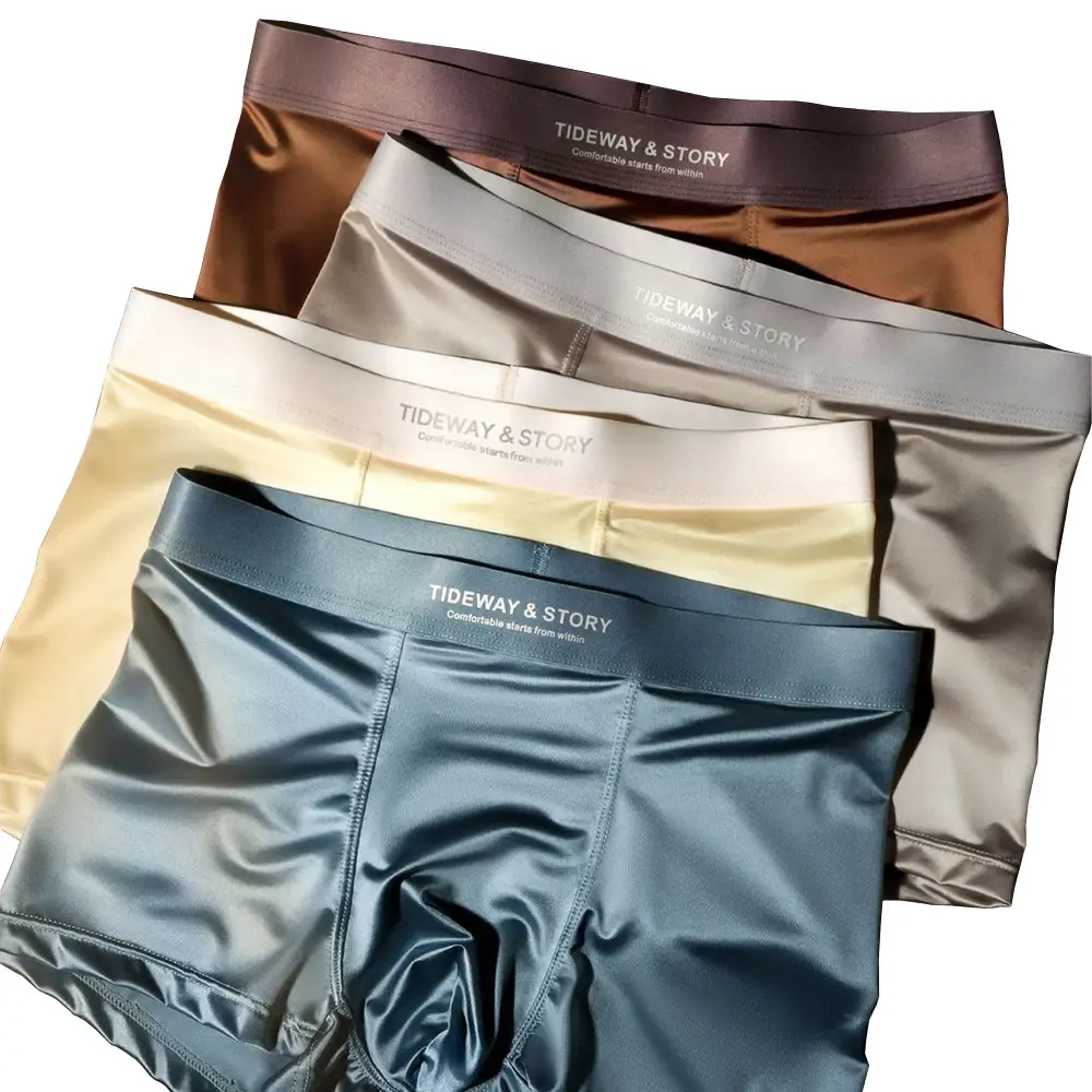 Cuecas de boxe de fibra masculina respirável 4 tamanhos, roupa íntima respirável confortável, tecido de malha de estiramento médio, cor sólida — image 6