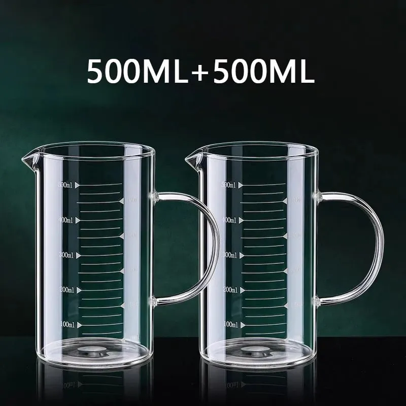 1/2 pces copo de medição de vidro com alça resistente ao calor copo de laboratório cozinha leite café caneca de medição 250/350/500/1000ml — image 16