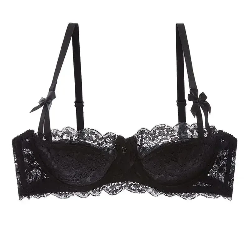 Rabbit Ear AB Cup Pure Desire Girl Bra Set | Pull-up Bra with Bow | Breathable French lace Bra | Anti-slip Cup Date Night
