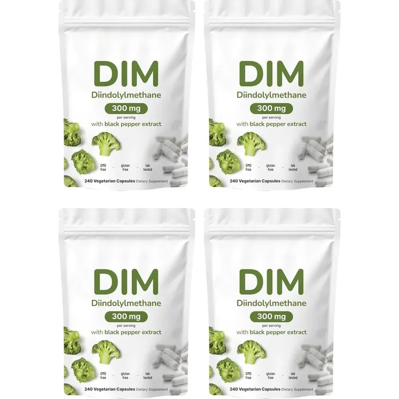 DIM Diindolilmetano Cápsulas Vegetarianas com Extrato de Pimenta Preta Sem OGM Sem Glúten 240 Cápsulas