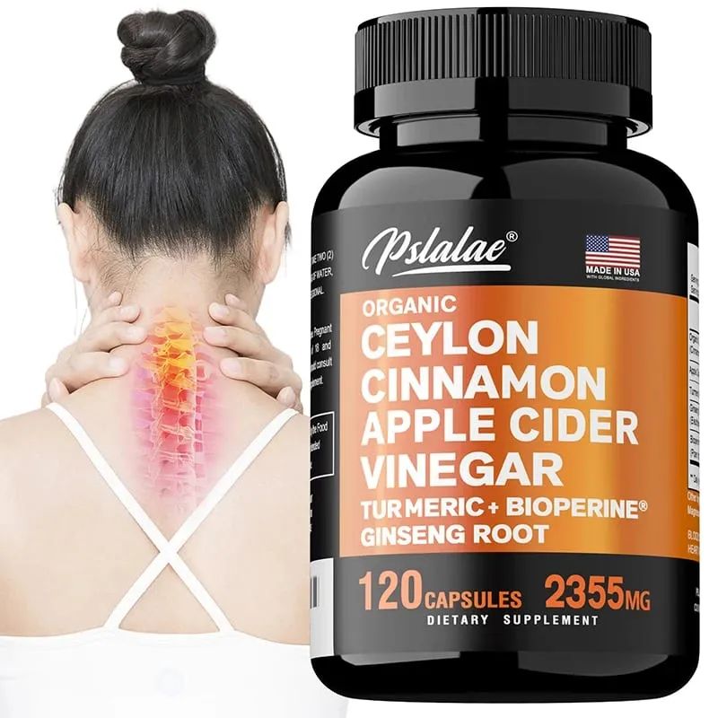 Cápsulas orgânicas de canela do Ceilão com vinagre de maçã e cúrcuma Bioperina apoiam a digestão e a saúde do coração das articulações do cérebro