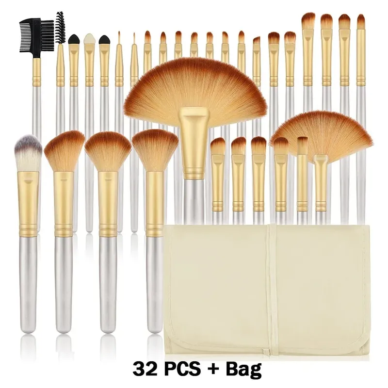 Conjunto de pincéis de maquiagem, 10/32 peças, pó macio, base, contorno, blush, corretivo, sombra, iluminador, ferramenta de beleza