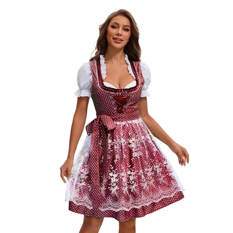 Vestido multicolorido da Oktoberfest de Munique para mulheres, saia de cerveja com estampa étnica tradicional da Baviera com top e avental, fantasia de empregada, 2025
