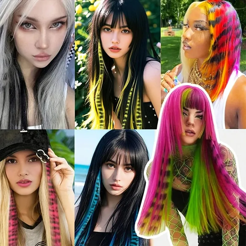 18 inch synthetic feather colored hair extensions with color integrated hair clips and wigs suitable for women's party outfits