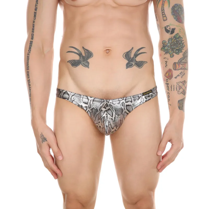 Cuecas masculinas estampadas de pele de cobra com bolsa de protuberância sexy cueca de biquíni confortável da marca WANGJIANG