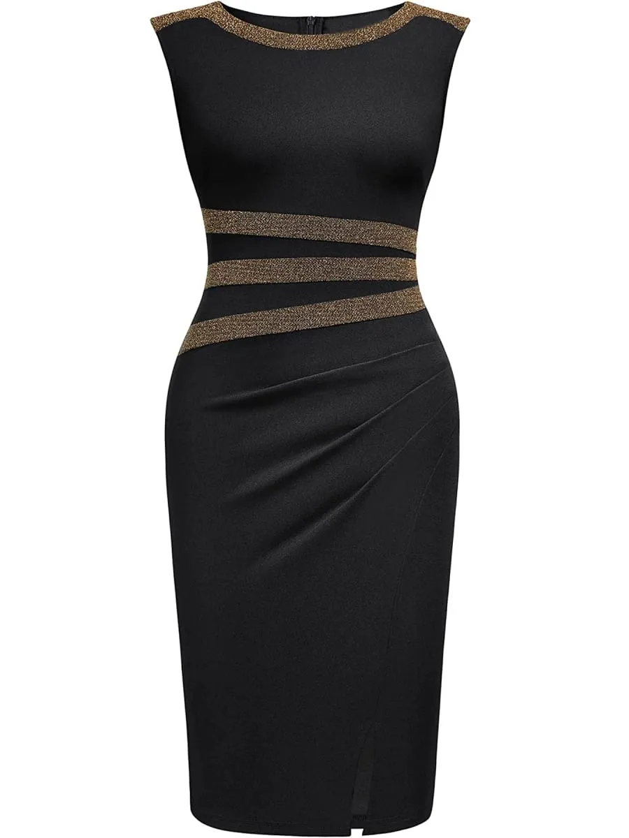 Vestido feminino elegante sem mangas dividido trabalho escritório na altura do joelho vintage negócios casual festa lápis bodycon vestido bainha