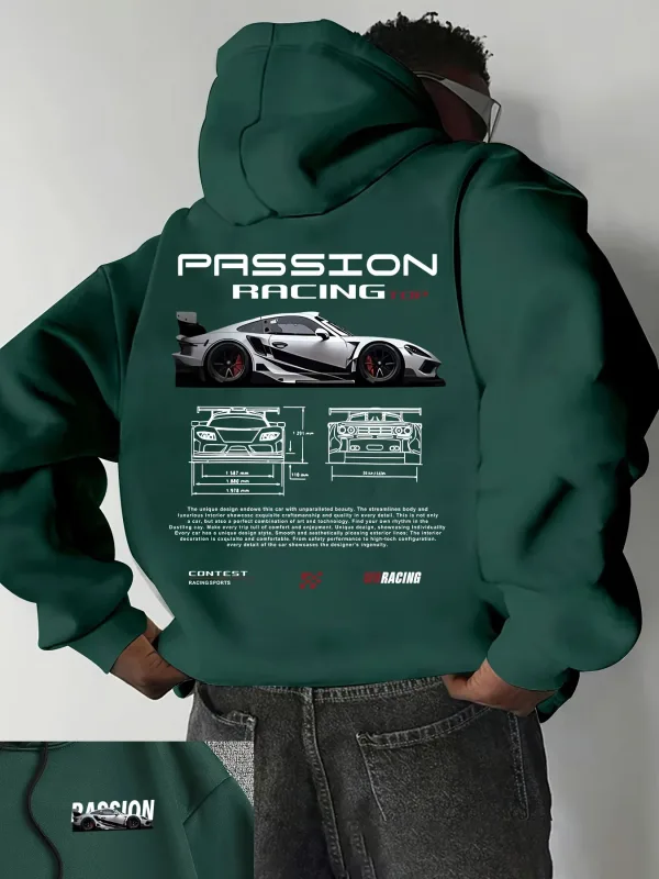 Popular padrão digital moletom com capuz masculino com design temático de carro estilo americano casual esportes camisa de manga comprida