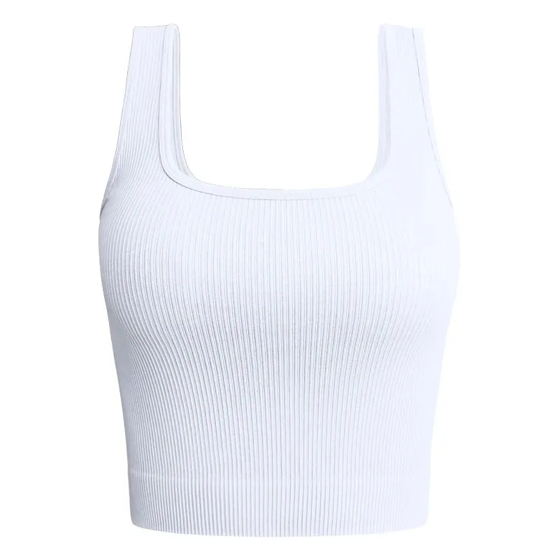 Women Solid Square Neck Ribbed Tank Top Camisole Women Summer Basic Elastic Sleeveless Crop Tops