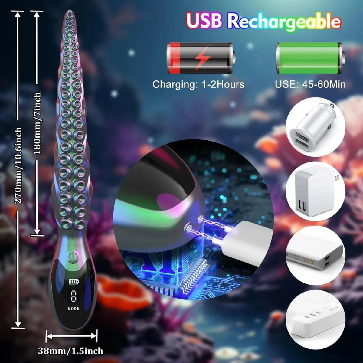 振動逼真 G 點假陽具 - LED 顯示章魚觸手陰蒂振動器 10.7 英寸矽膠假陽具成人性玩具女式 — image 5