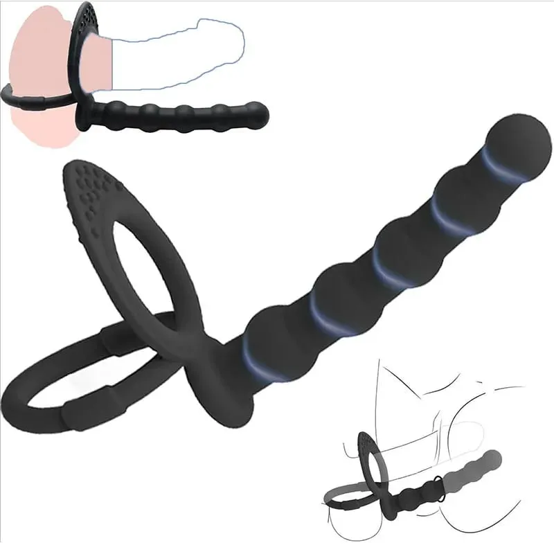 雙滲透假陽具雙重刺激振動器情侶肛門珠 G 點按摩器雞巴環成人性玩具