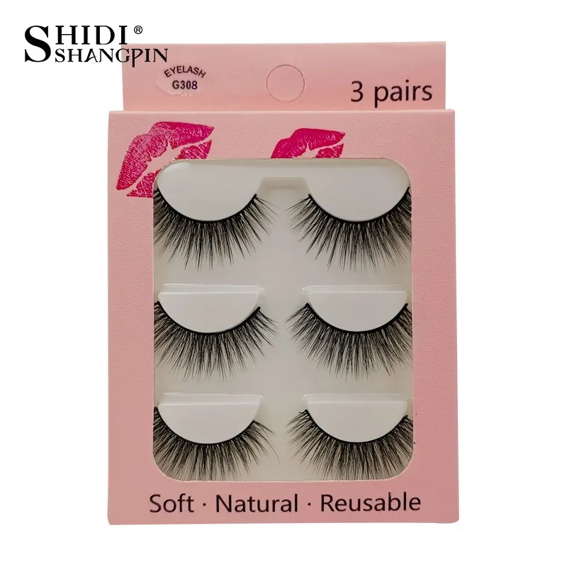 Falso cils 3 pares cílios postiços naturais longos 3d vison cílios macios macios finos feitos à mão cílios falsos ferramentas de maquiagem dos olhos