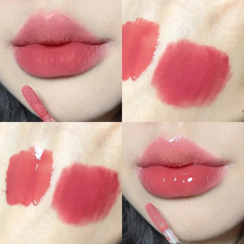 Batom líquido de cabeça dupla hidratante, esmalte labial de longa duração, lama labial fosca 2 em 1, brilho labial à prova d'água, cosméticos