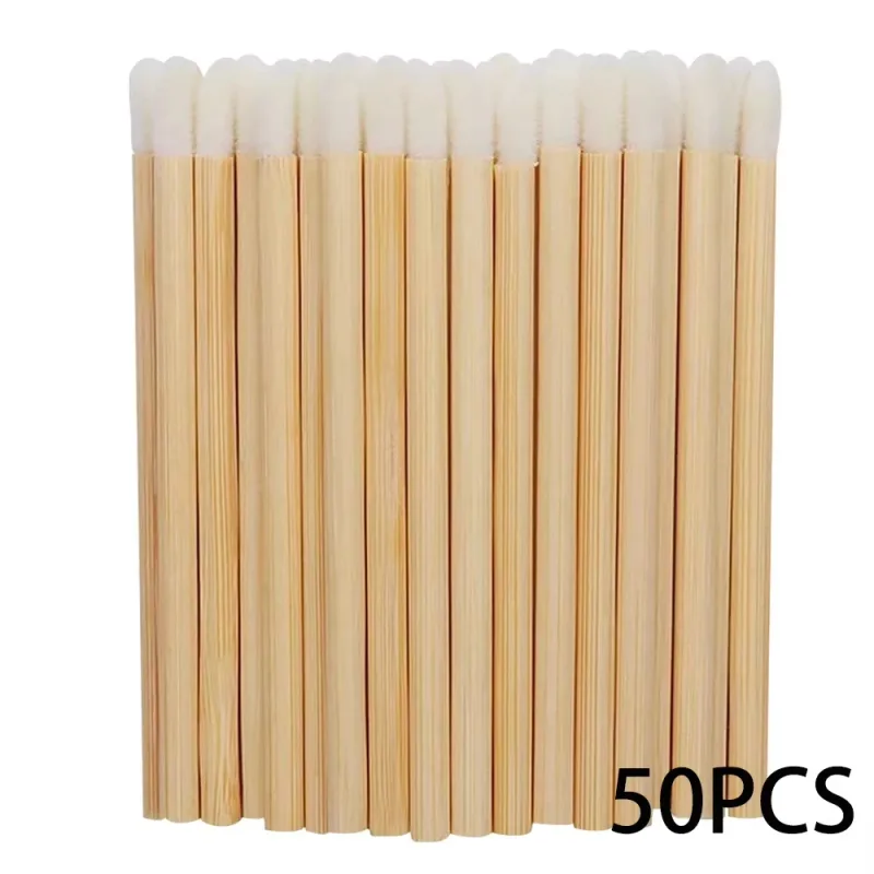 Aplicadores de varinhas labiais, 50/100 peças, alça de bambu, pincel de batom, varinha de brilho, pincéis de maquiagem para extensão de cílios, ferramenta de beleza