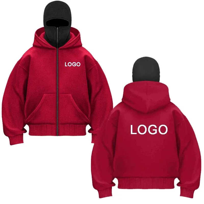 Diy design duplo-capuz zíper hoodies masculino personalizado impresso manga longa zip up sweatshirts feminino máscara ninja pullovers jaqueta