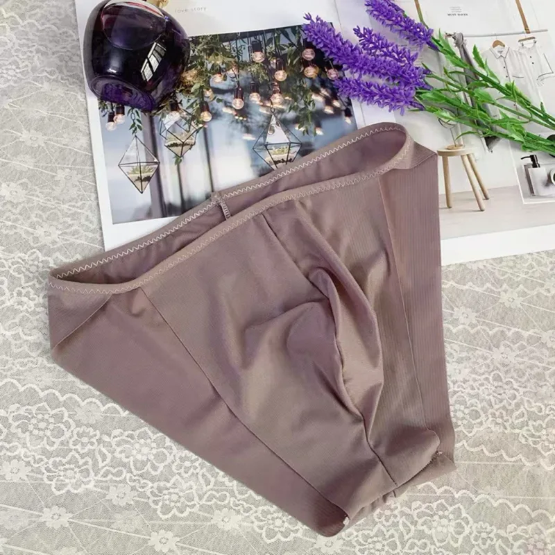 Confortável protuberância bolsa masculina alta corte transparente calcinha de malha cuecas moda sem costura lingerie homem