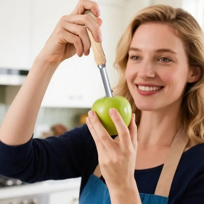 Corer ferramenta de cozinha de aço inoxidável pêra pitter antiderrapante manual de cozinha corer com alça de madeira para cortar frutas cozinhar salada