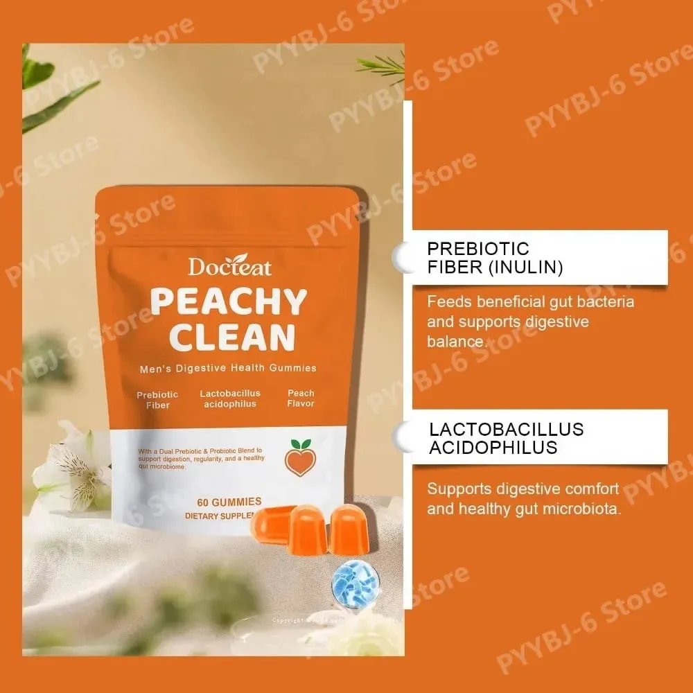 Gomas para saúde digestiva masculina - mistura de prebióticos e probióticos - sabor pêssego apoia a saúde intestinal masculina diariamente