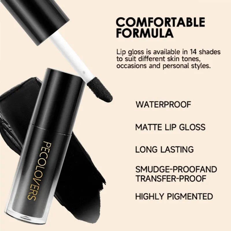 Conjunto de maquiagem série preta 3 tamanhos, batom fosco à prova d'água, delineador preto à prova d'água, caneta de sombra perfeita para o dia das bruxas