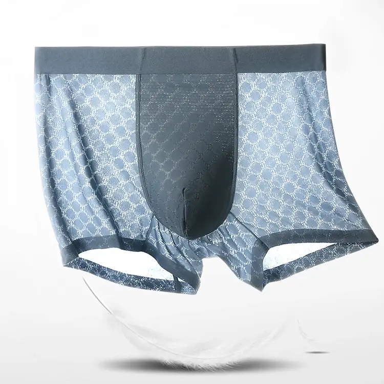 Cueca boxer masculina de seda gelada, cueca boxer fina respirável de verão, sem costura, cueca boxer para meninos