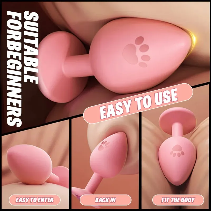Plugue anal de silicone macio, padrão de pata de gato, 3 tamanhos, plugue anal para mulheres, homens, gays, base de cristal, brinquedos sexuais para adultos, vibrador anal