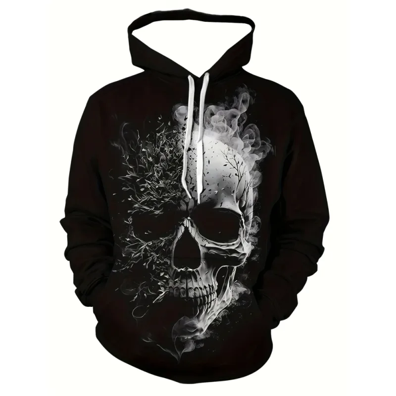 3D Printed Skull and Rose Sweatshirts Drawstring Sportwear Long Sleeved Tops Men's Hooded Hoodies Street Graphic Men's Clothing