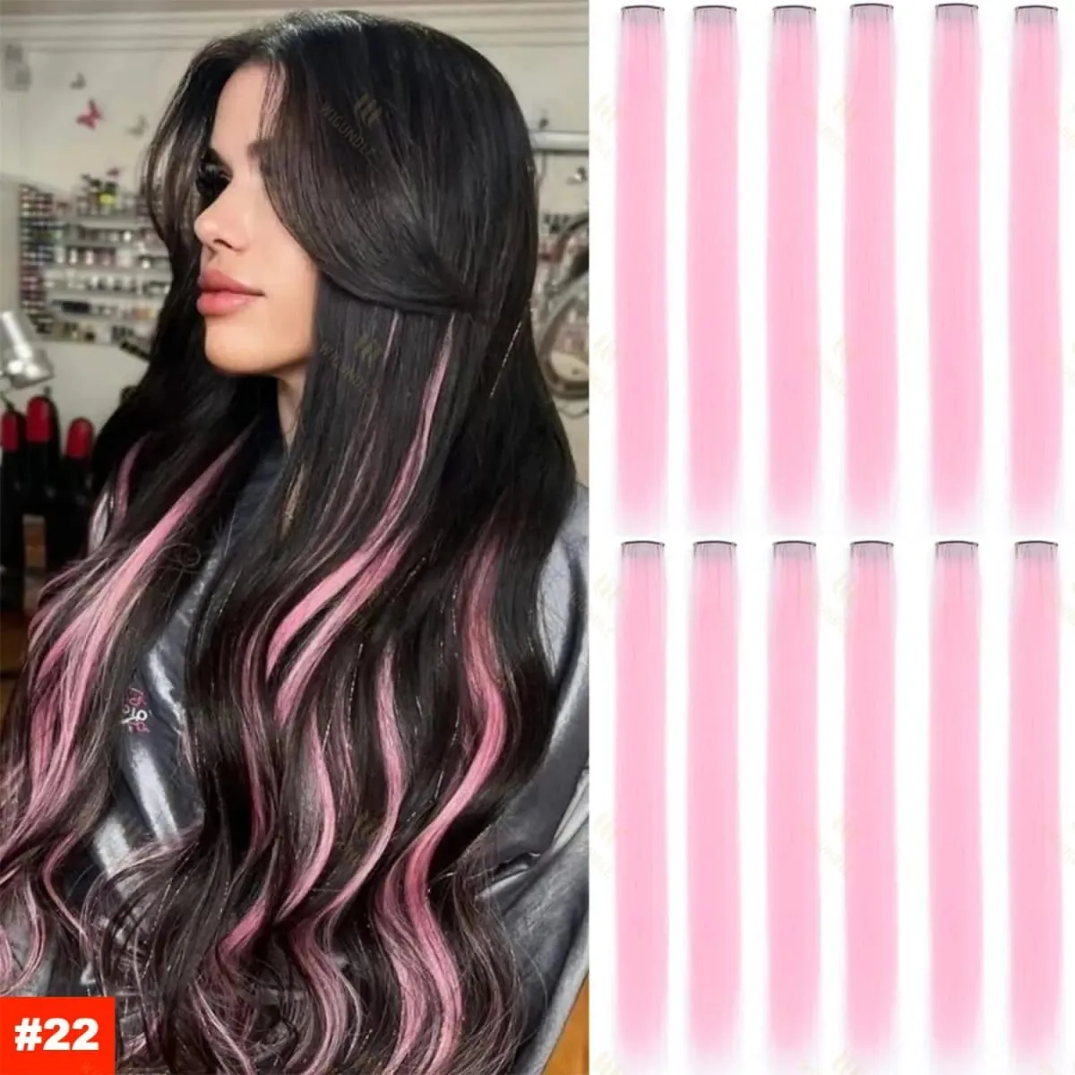2026 Colored Highlight Hair Extensions 22 Inch Synthetic Rainbow Long Straight Hairpieces Purple Pink Blue for Women Girls Kids