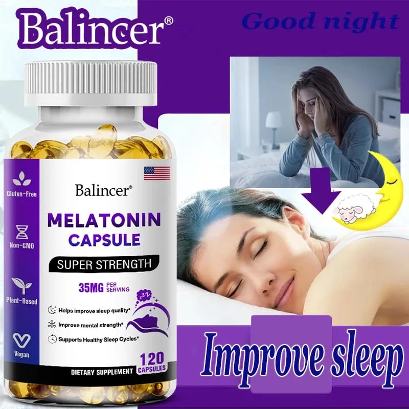 Contém 35 mg de melatonina em cápsulas - Melhora a insônia, promove a qualidade e o estado de alerta do sono, ajuda a dormir profundamente 120 cápsulas