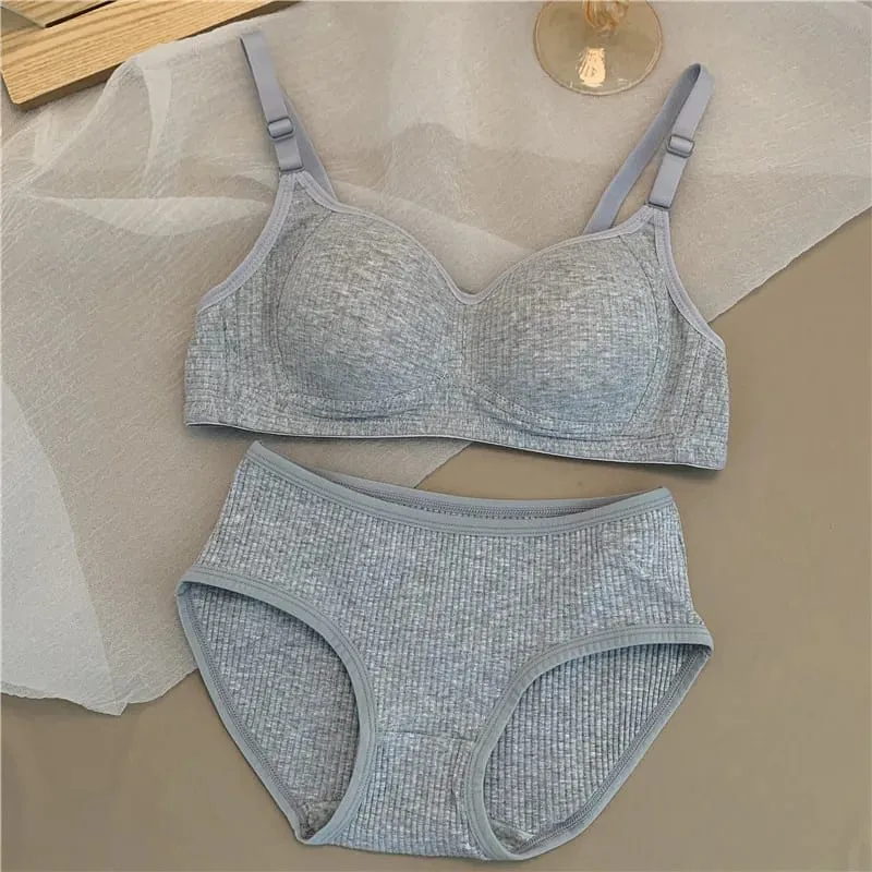 Mulheres conjuntos de sutiã sem costura calcinha + sutiã sem fio 2 pçs terno cor sólida bralette lingerie sexy sutiã de algodão feminino conjunto