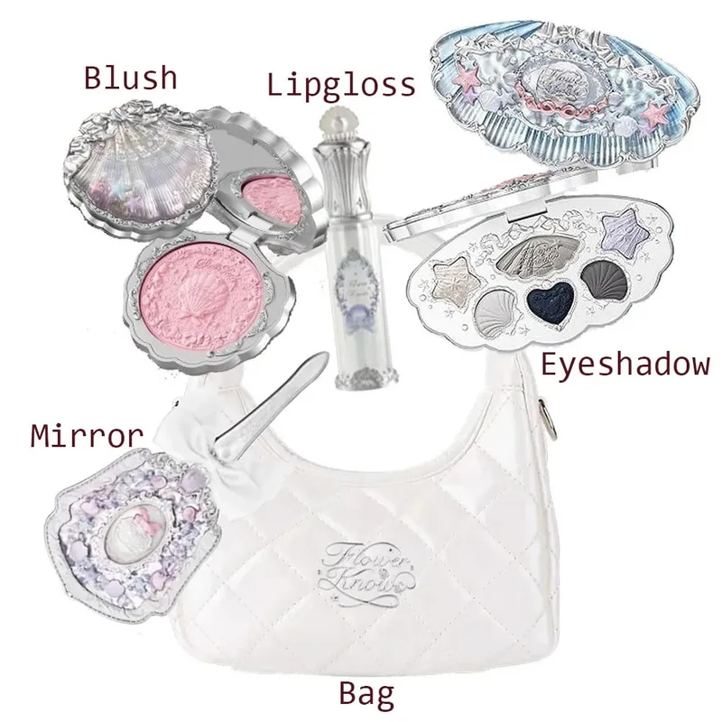 Conjunto de maquiagem flor sabe coleção de jóias da concha paleta de sombra blush brilho labial saco de maquiagem fosco brilho shimmer sombra de olho kit