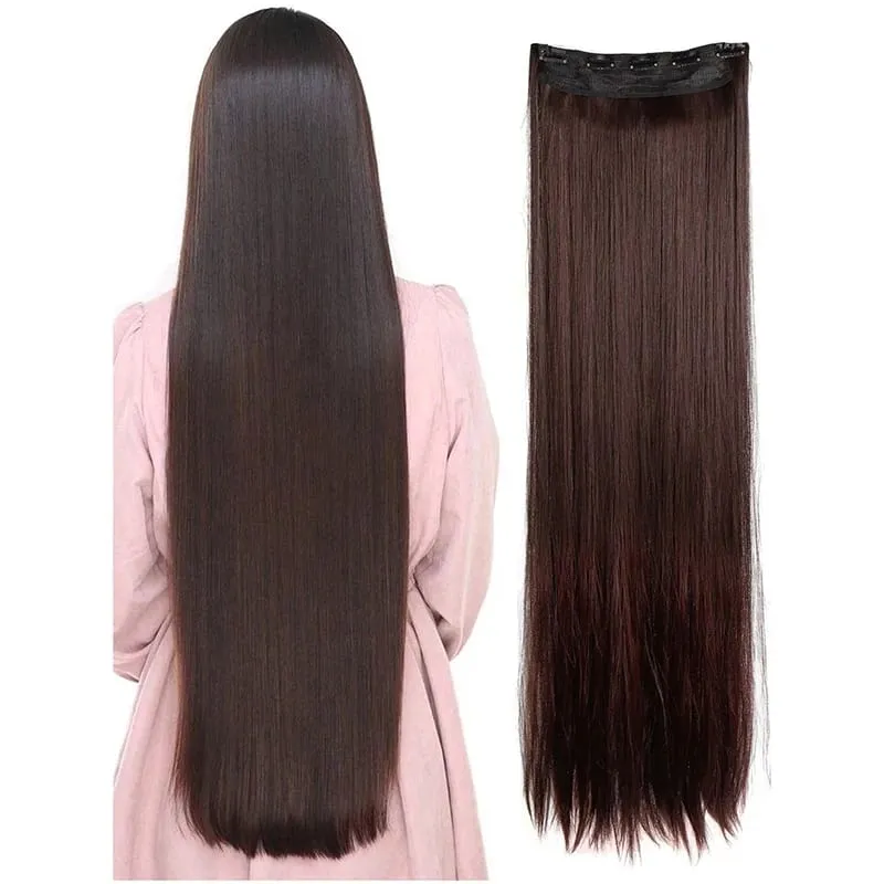 Longo reto 5 clipes de extensão do cabelo 32 Polegada clipe em extensões de cabelo para mulheres sintético natural em linha reta clipe de cabelo pedaço