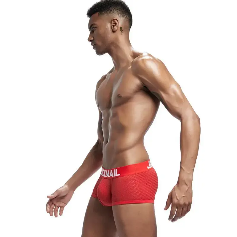 Jockmail Boxers Sexy Mens Panties Mesh Quick-drying Breathable Calzoncillos Solid Color Simple Boxers Hombre Semi-transparent