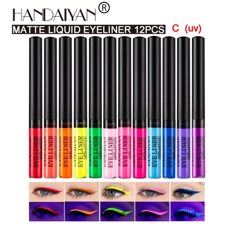 Conjunto de canetas delineadoras à prova d'água, 12 cores, fosco, longa duração, 24 horas, fluorescente, lápis de delineador para decoração de maquiagem facial